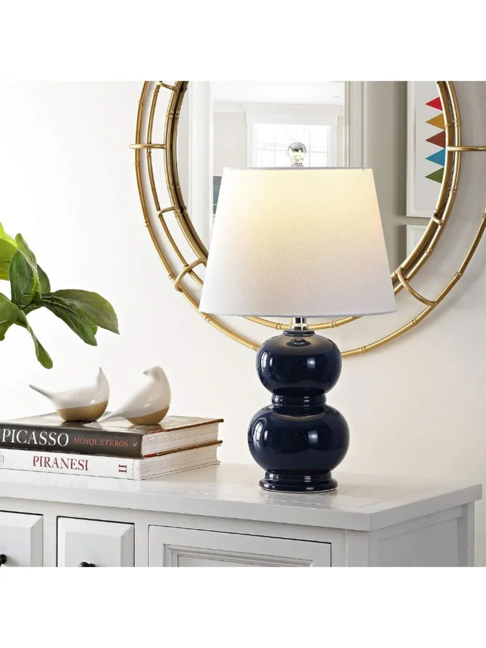 Modern Navy Ceramic Double Gourd Table Lamp - 22